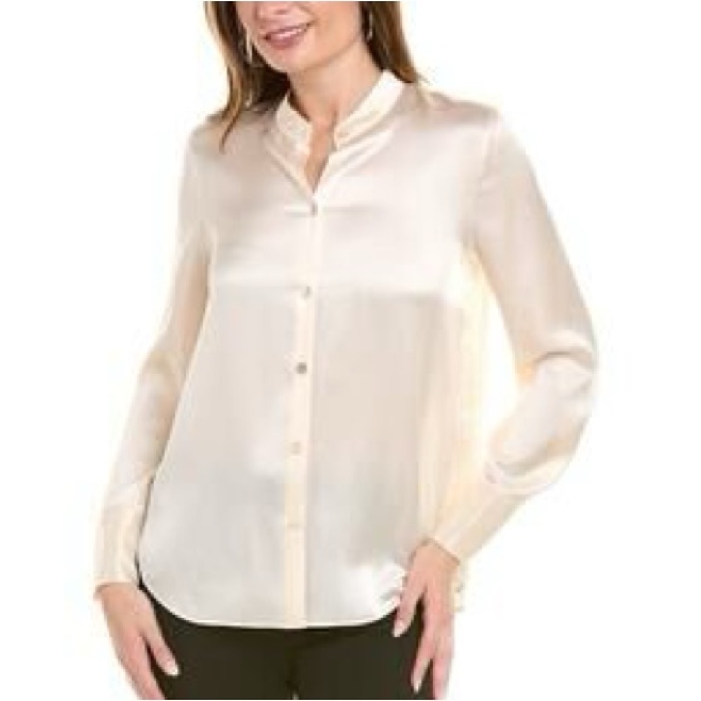 VINCE Relaxed Band Collar Pearl Button Down Shirt Size SP